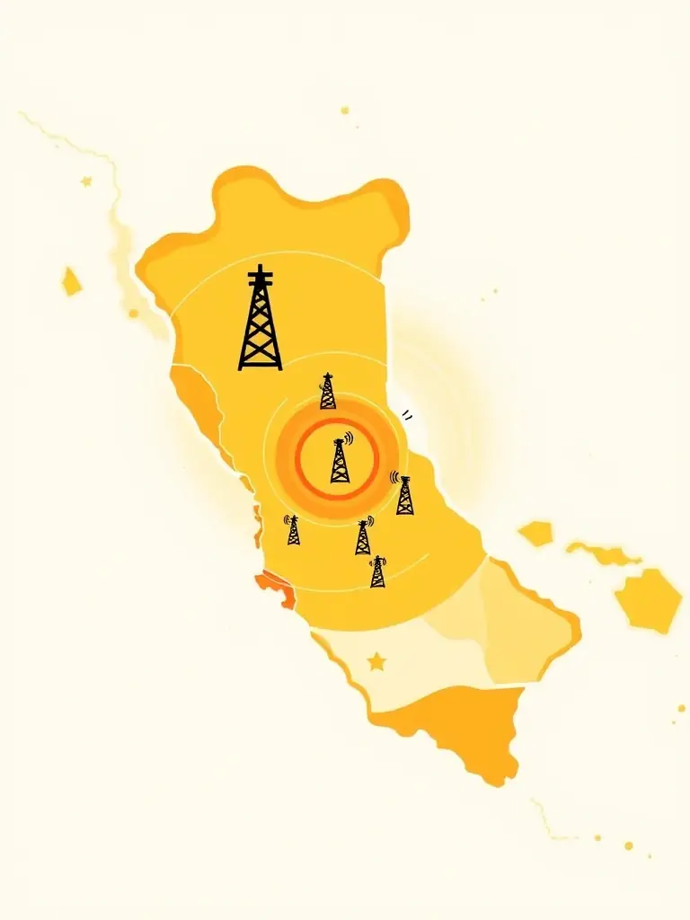 A map of Chile highlighting the extensive coverage area provided by recargas-sim.pro budget SIMs.